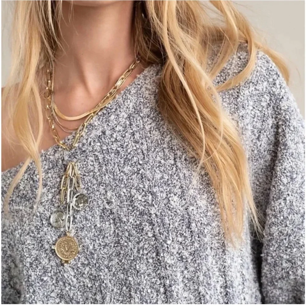 Free People Good Day Pullover Sweater in charcoal gray size large - Picture 2 of 9